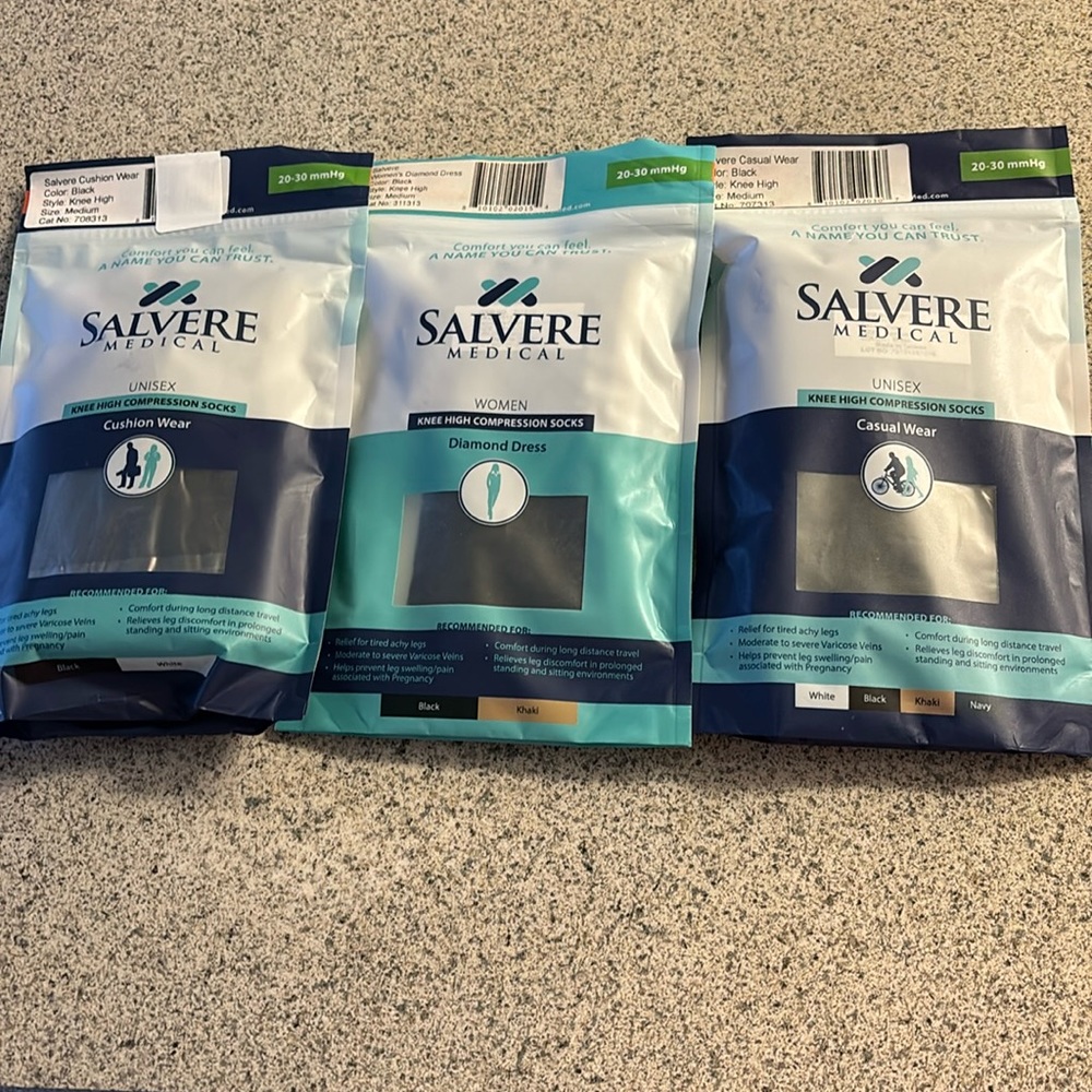 3 salvere medical compression socks, 20-30mmhg size medium